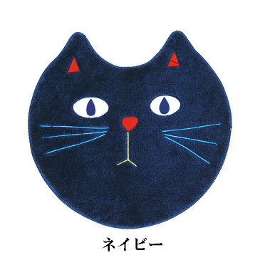 plune.（プルーン）デザインマット 北欧 おしゃれ かわいい 洗える【ミミココモモマット】60×60cm 猫 ねこ ネコ すべり止め ノンスリップ 洗面所 マット バスマット トイレマット 玄関マット ドアマット 室内 プレゼント シンプル ネコ型 ブラック ネイビー 猫型 CAT