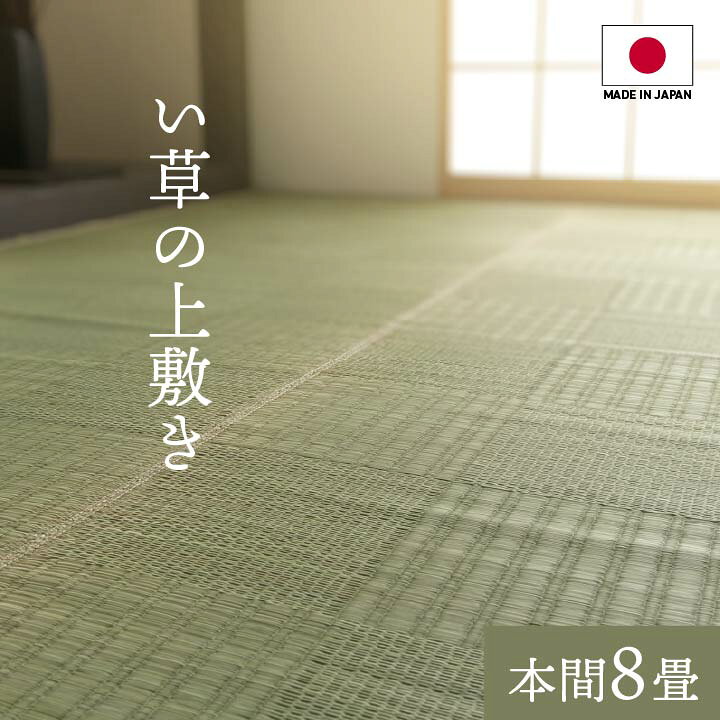 Rakuten - 純国産 い草 カーペット 格子柄 本間8畳(約382×382cm） 上敷き ラグ マット イ草 畳 和 モダン 市松模様 シンプル 和f風 洋室 和室 リビング ダイニング 日本製 4135918