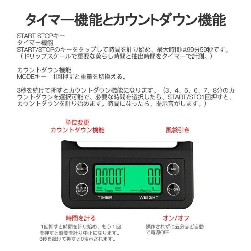 スケール デジタルスケール はかり おトク情報がいっぱい 高精度 0 1g 風袋引き タイマー機能 カウントダウン機能 コンパクト 自動off Lcd キッチンスケール 5kg 風袋引き機能 日本語説明書付き ドリップコーヒースケール Lcdバックライト 電子スケール 計量 単位変更