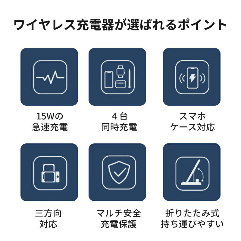 ワイヤレス充電器 3in1 4in1 充電スタンド 15W Qi急速充電 折り畳み コンパクト 20Wアダプター付き apple watch 充電器 スタンド iphone airpods 同時充電 iphone 充電器 置くだけ 充電器 type-c タイプc アップルウォッチ 充電器 PSE認証済み