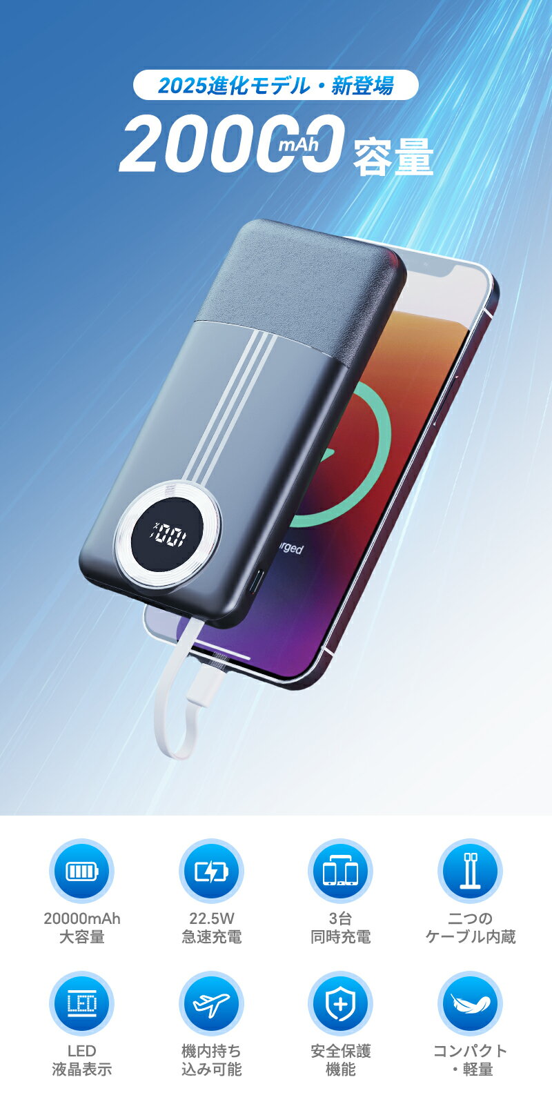 �����²��� 1758�ߡ���Х���Хåƥ꡼ ������ 20000mAh 22.5W ��®���� ���� ���� ��®���Ŵ� 3��Ʊ������ iPhone/Type-C�����֥���¢ LCD����ɽ�� ���ޥ۽��Ŵ� iPhone/Android �������б� �Ͽ�/�ҳ�/ι��/��ĥ/�۵��Ѥʤɤ�ɬ���� PSEǧ�ں�
