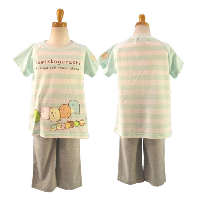 すみっコぐらし/San-X☆Tシャツパジャマ/半袖メッシュTシャツ+7分丈パンツ 夏 子供 キッズ こども ガールズ 女の子 女児