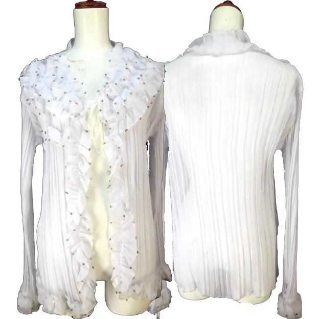 レディース/婦人☆シフォンカーディガン/トッパー/シワ加工/フリル使い【処分価格!】