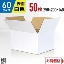 段ボール 箱 白 60サイズ 50枚 (3mm厚 250x200x140) きれい ギフト プレゼント 段ボール 60 宅配 梱包 通販 資材 用 セット 日本製 安い A式 みかん箱 ダンボール箱 60 らくらく メルカリ 便 ラクマ フリマ