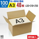 【法人特価】ダンボール 段ボール 100サイズ A3 40枚 (便利線入 430x310x250) ダンボール箱 段ボール箱 100サイズ 引越し 引っ越しセッ...