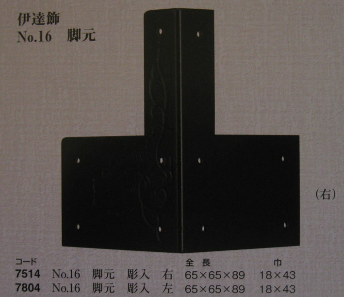 金具箪笥　金具　隅金具　伊達飾りNo16・脚元・刻印入り(左）商品番号　6167804