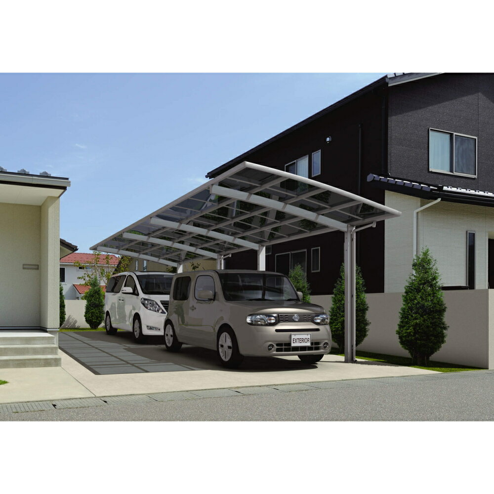 三協アルミ カムフィエース 2台用 奥行2連結タイプ (43・43) 24 H23 屋根材：熱線遮断ポリカーボネート板 柱4本 『 カーポート 2台 本体のみ 駐車場 屋根 外構 エクステリア 』