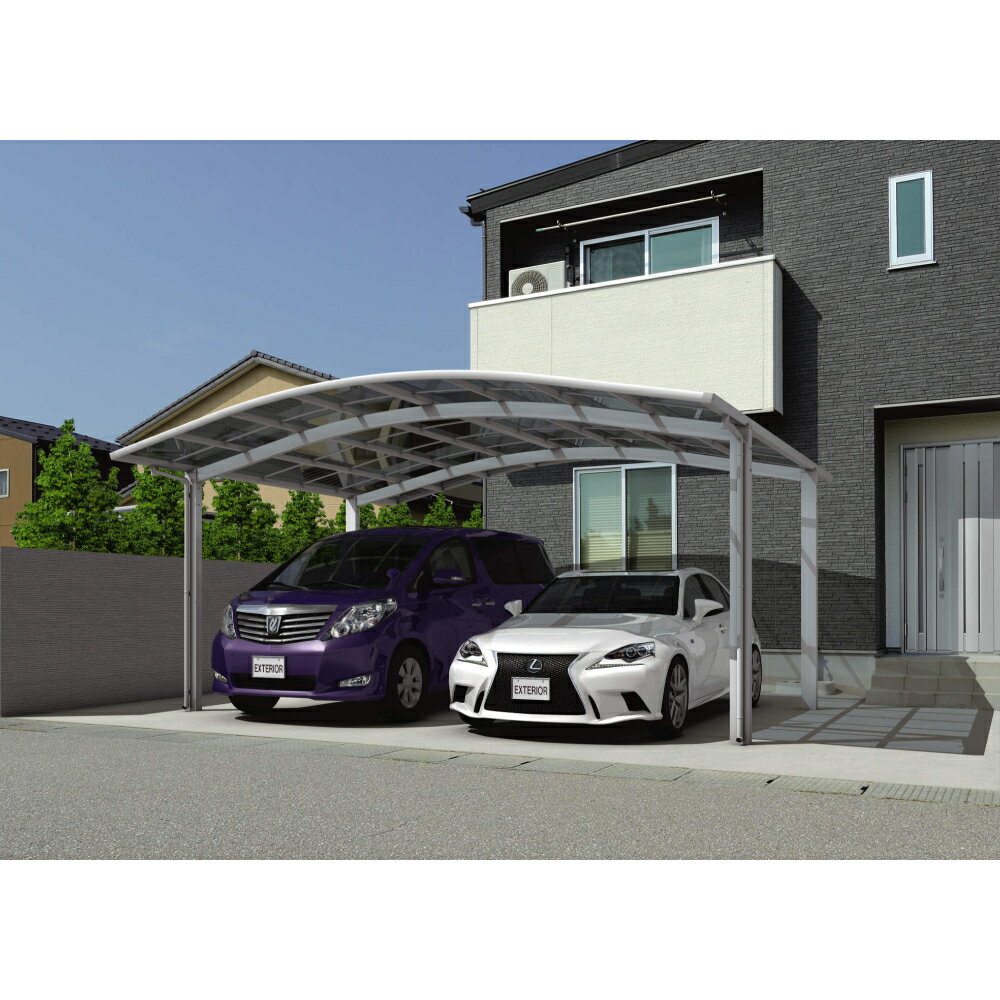 【お買い物マラソン期間中P10倍】三協アルミ カムフィエースワイド 2台用 基本タイプ 5060 H28 屋根材：熱線遮断ポリカーボネート板 柱4本 『 カーポート 2台 本体のみ 駐車場 屋根 外構 エクステリア 』