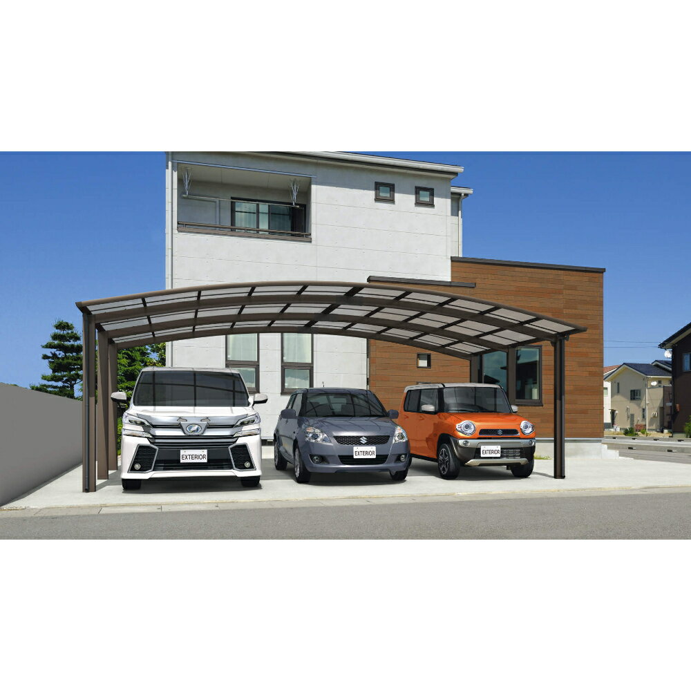 三協アルミ カムフィエーストリプル 3台用 基本タイプ 5080 H23 屋根材：ポリカーボネート板 柱6本 『 カーポート 3台 本体のみ 駐車場 屋根 外構 エクステリア 』