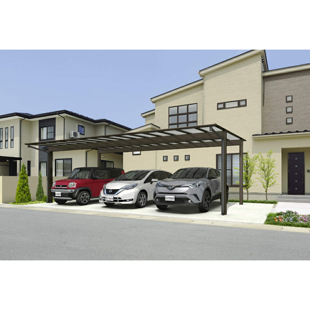 【〜9/30期間限定価格】三協アルミ スカイリード 両側支持タイプ 3台用 基本タイプ 5080 H28 屋根材：熱線遮断ポリカーボネート板 柱4本 『 カーポート 3台 本体のみ 駐車場 屋根 外構 エクステリア 』