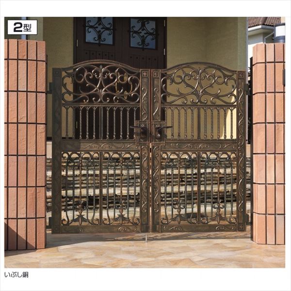 【送料無料】三協アルミ 門扉 エルジェント2型 両開きセット 門柱タイプ 0814 いぶし銅（BI）『ゲート ..