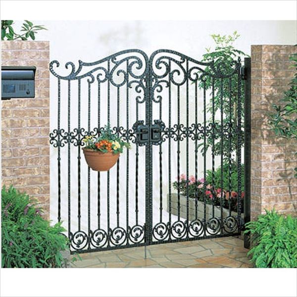 【送料無料】【法人様限定商品 個人宅・現場配送不可】四国化成 ブルーム門扉 12型 柱仕様 両開き 0814『ゲート 部材 ガーデン 住宅 境界 入口 塀 壁 diy おしゃれ 鋳物 洋風 門扉』 ブラックつや消し