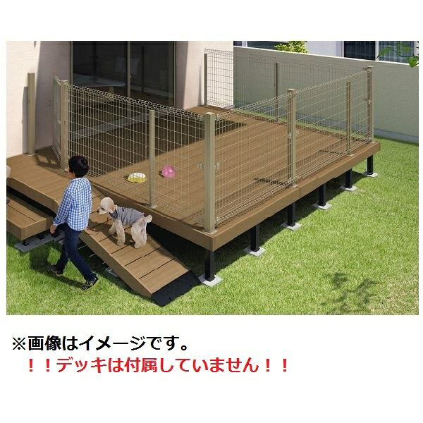 商品番号17880201メーカー三協アルミサイズ幅 1680.0mm × 奥行き 2140.0mm × 高さ 1200.0mm通常納期3〜7日後発送坪数1.09素材アルミ設置場所庭組立方法経験者向け（DIY）配送区分1※商品により配送可能エリアが異なります。配送エリア表をご覧ください。工事対応この商品は工事を承っておりません。高さが1200mm、デッキとのすき間が50mmなので、ペットの逃げ出しを防ぐことができます。備考※デッキ本体は、付属していません。別途必要となります。※出幅3、4尺の場合、側面に門扉は取付できません。門扉+フェンスについて1、門扉単独の設置は出来ません。2、直線部に門扉を取り付ける場合、吊元は左右どちらの支柱でも取り付け可能です。3、コーナー部に門扉を取り付ける場合、戸先は必ずコーナー側にしてください。4、躯体側に門扉を取り付ける場合、吊元は必ずフェンス側にしてください。　