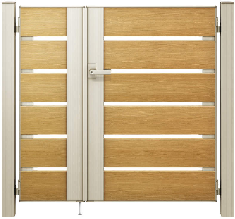 【送料無料】YKKAP ルシアス門扉YS4型 親子開き 門柱仕様 04・10-12 内開き仕様 UME-V-YS4『木調 ゲー..