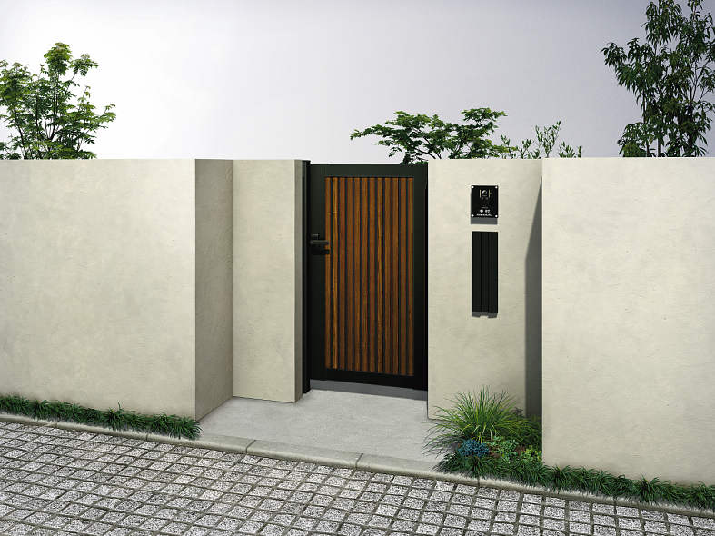 【送料無料】YKKAP ルシアス門扉TM1型 片開き 門柱仕様 09-10 内開き仕様 UME-V-TM1『木調 ゲート 部材..