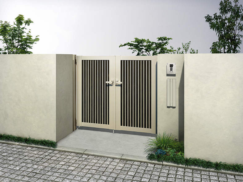 【送料無料】YKKAP ルシアス門扉TM1型 両開き 門柱仕様 07-10 内開き仕様 UME-V-TM1『木調 ゲート 部材..