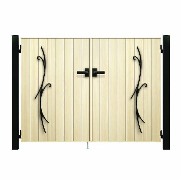 【送料無料】YKKAP ルシアス門扉TM2C型 両開き 門柱仕様 07-12 内開き仕様 UME-V-TM2C『木調 ゲート 部..