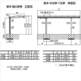 サイクルポート リクシル フーゴA ミニ 基本 21-22型 標準柱（H19） 熱線遮断FRP板...