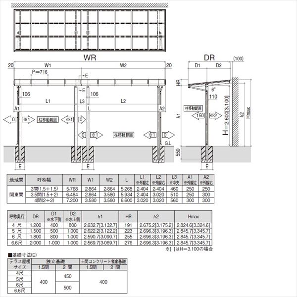 【送料無料】YKK 独立テラス屋根（600N／m2） レセパ 3.5間×4尺 ロング柱（H3100）...