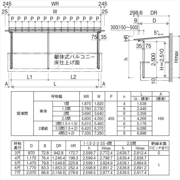 【送料無料】YKK サザンテラス パーゴラタイプ 2階用 関東間 1500N／m2 4間×6尺 （...