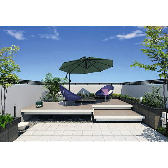 三協アルミ 屋外フローリング ラステラ 4.0間×7尺 床張り出し納まり ダブルフレームタイプ 束柱・固定／標準タイプ NRDY-2470 『ウッドデッキ 人工木 樹脂デッキの進化形』