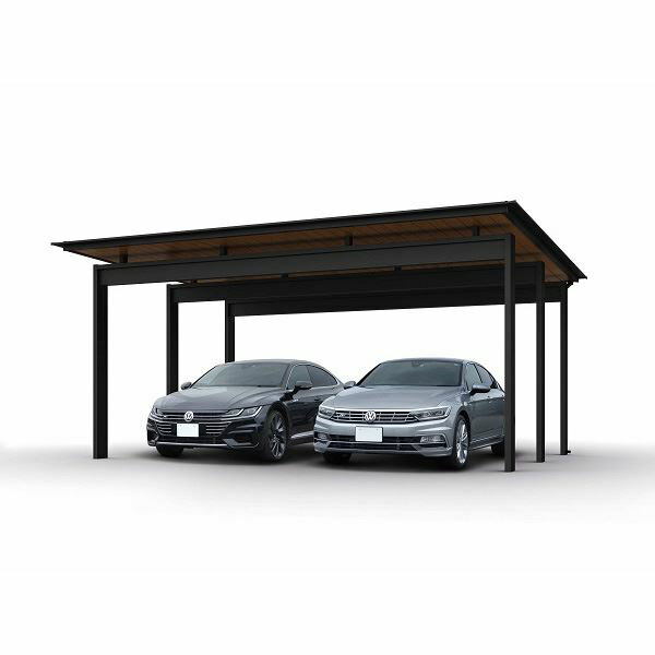 YKK カーポート エクスティアラ ルーフ 2台用 単体セット 57-56N 標準柱 積雪50cm用 ダウンライト付き 軒天カラー:アルミ(木目調):キャラメル...