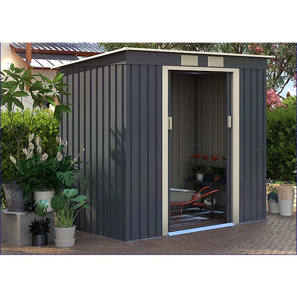 リーベ メタルシェッド 物置小屋 004 ダークグレー ベージュ 約1.3畳 収納庫 『おしゃれ 物置小屋 屋外 DIY』