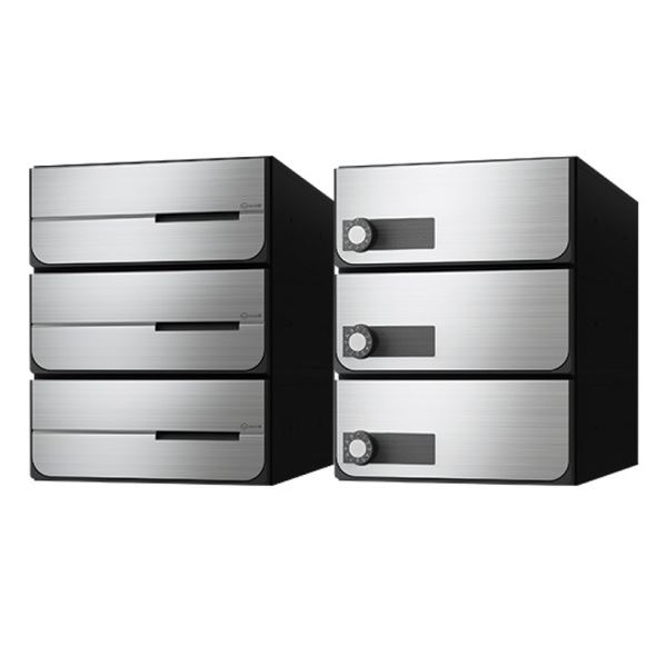 ナスタ 集合住宅用ポスト 前入後出/屋内タイプ ヨコ型/横開き 可変プッシュボタン錠 戸数3 KS-MB6102-PY-3PK-SV シルバー