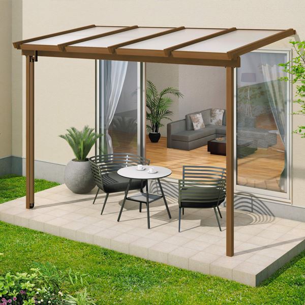 【送料無料】三協アルミ 1階設置型テラス ナチュレNN型 ロング柱 2.0間×9尺 壁付け納まり 600タイプ 関東間 単体 TPNA-1290S 熱線遮断ポリカ『木調 1階用 おしゃれ DIY 雨よけ 洗濯干し場 後付け エクステリア 』