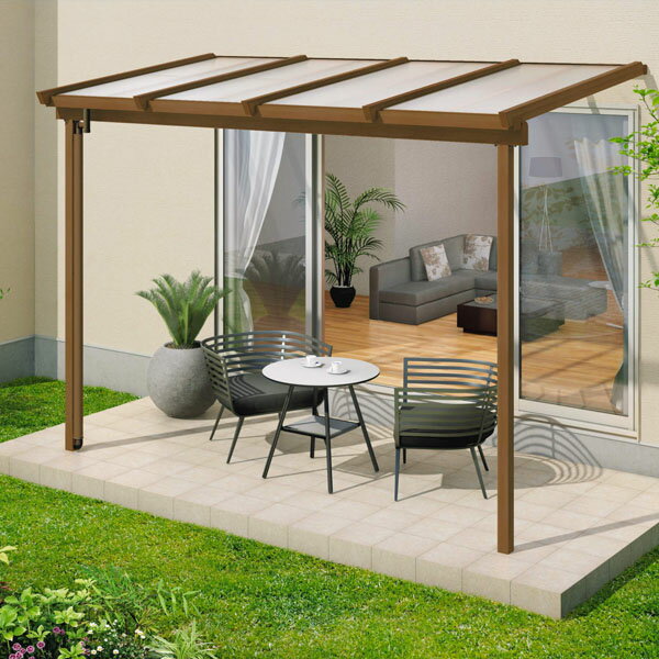 【送料無料】三協アルミ 1階設置型テラス ナチュレNN型 ロング柱 2.5間B×6尺 壁付け納まり 1500タイプ 関東間 2連結 TPNB-1560C 熱線遮断ポリカ『木調 1階用 おしゃれ DIY 雨よけ 洗濯干し場 後付け エクステリア 』