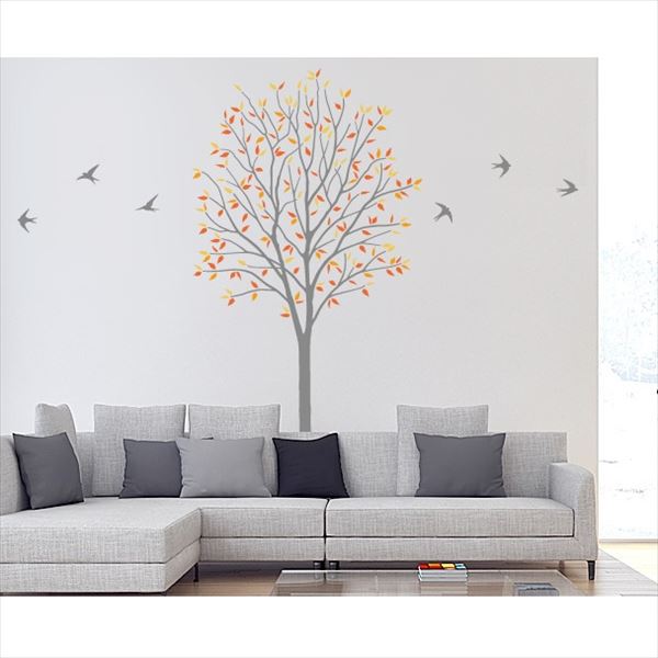 東京ステッカー 高級ウォールステッカー 植物 木とツバメ Mサイズ ＊TS0027-DM オレンジ 『おしゃれ かわいい』 『壁 シール』