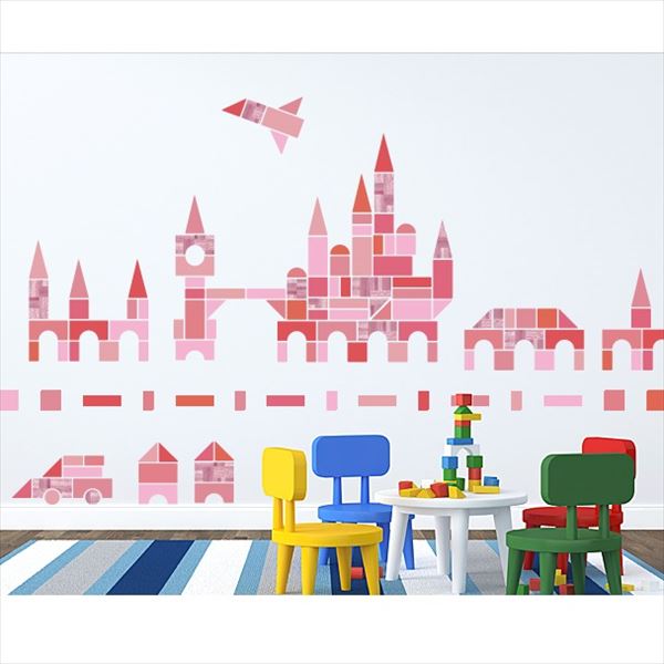 東京ステッカー 高級ウォールステッカー キッズ 積み木遊び Mサイズ ＊TS0029-DM レッド 『おしゃれ かわいい』 『壁 シール』