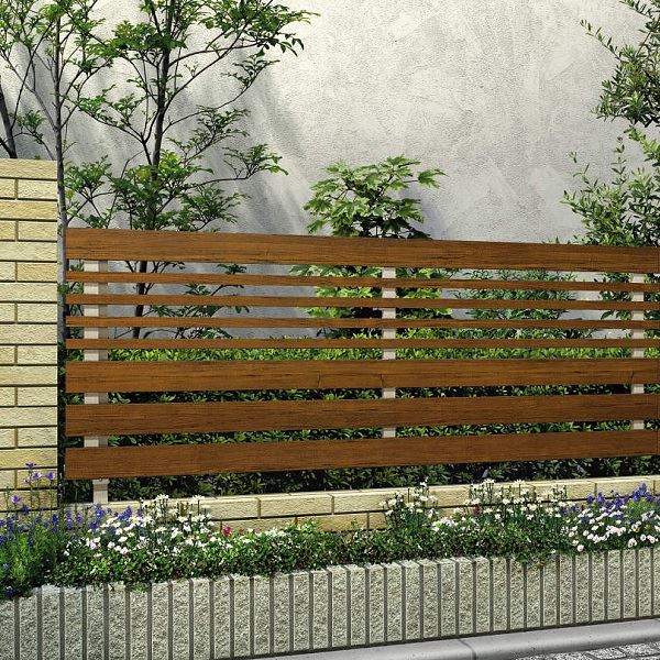 Fences - 【レビューで保証延長】 YKKAP YKK ルシアスフェンス H04型 横板格子＋細板格子 本体 木調色 T120 H1200 高さ120cm フェンス本体のみ 『フェンス 目隠し 横 スリット 格子 木目調 屋外 アルミ 庭 diy おしゃれ 柵 塀 風よけ 境界 防犯 外構 ガーデン エクステリア』