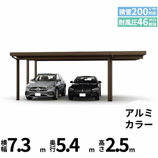 全国配送 YKK YKKAP ジーポート Pro 6000タイプ カーポート 2台用 横材なし 明かり取りなし 間口延長柱6本(梁3列) E55-55・18 H25(凍上柱)『 折板 セッパン カーポート 車庫 ガレージ 駐車場 屋根 diy 』 アルミ色