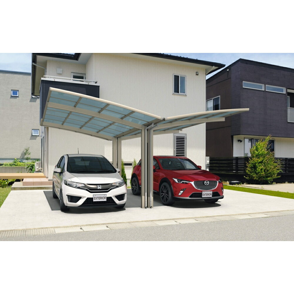 三協アルミ カムフィエース 2台用 Y合掌タイプ 50 (25・27) H23 屋根材：ポリカーボネート板 柱4本 『 カーポート 2台 本体のみ 駐車場 屋根 外構 エクステリア 』