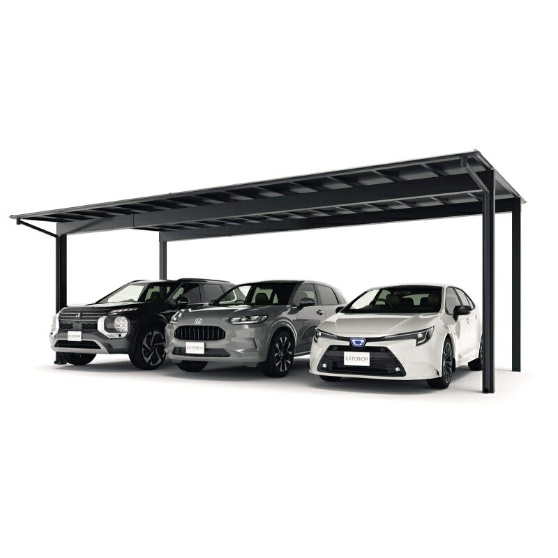樂天商城 - 【商品のみ】三協アルミ スカイリード 両側支持タイプ 3台用 基本タイプ 5880 H28 屋根材：ブラックポリカーボネート 柱4本 『 カーポート 3台 本体のみ 駐車場 屋根 外構 エクステリア 』