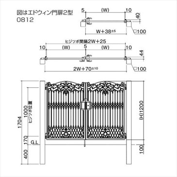 四国化成 エドウィン門扉 2型 柱仕様 両開きセット 0812 ブラックつや消し