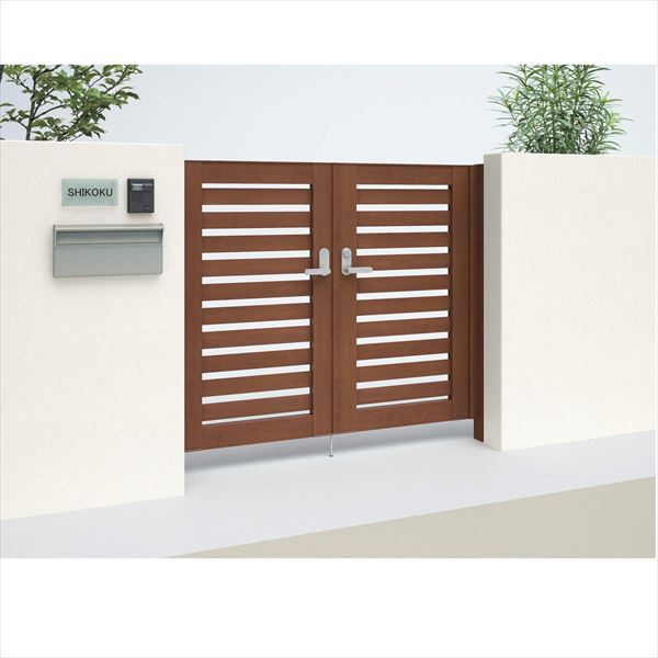 【送料無料】【法人様限定商品 個人宅・現場配送不可】四国化成 アレグリア門扉 3型 柱仕様 両開き 0814 木調タイプ『ゲート 部材 ガーデン 住宅 境界 入口 塀 壁 diy おしゃれ 形材 門扉』 マロンブラウン