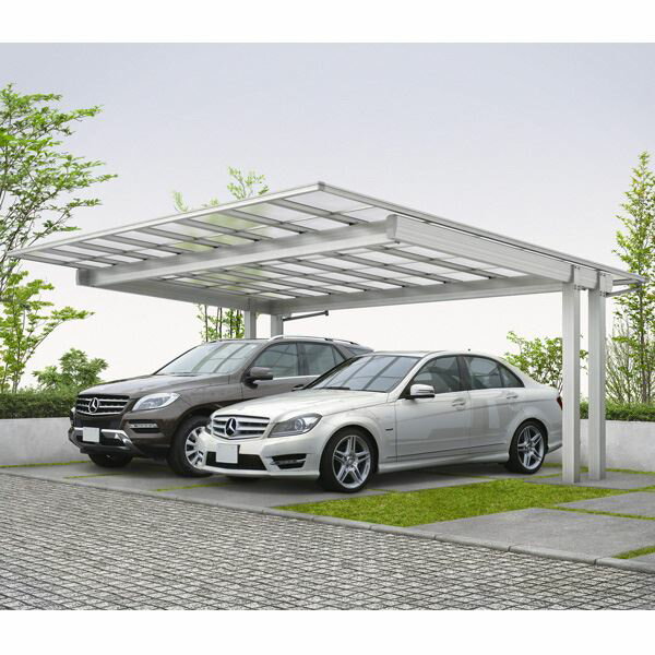 全国配送 YKKAP YKK カーポート エフルージュ FIRST EX 600タイプ 2台用 単体セット ハイルーフ柱（H25） 54-60M 熱線遮断ポリカーボネート屋根 JCA-K 『 カーポート 車庫 ガレージ 駐車場 屋根 diy 』