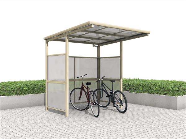 三協アルミ ベルフラット パネル2段 コ型(パネル3面) 中央柱タイプ 熱線遮断ポリカーボネート板 間口22 KLB-M2221C-WT 『サイクルポート 自転車置場 屋根』(4)