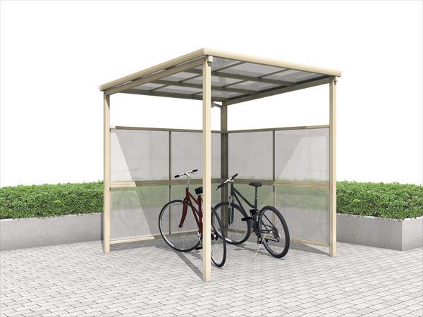 三協アルミ ベルフラット パネル2段 L型(パネル2面) 端部柱タイプ ポリカーボネート板 間口14 KLBS-E1421L-WK 『サイクルポート 自転車置場 屋根』