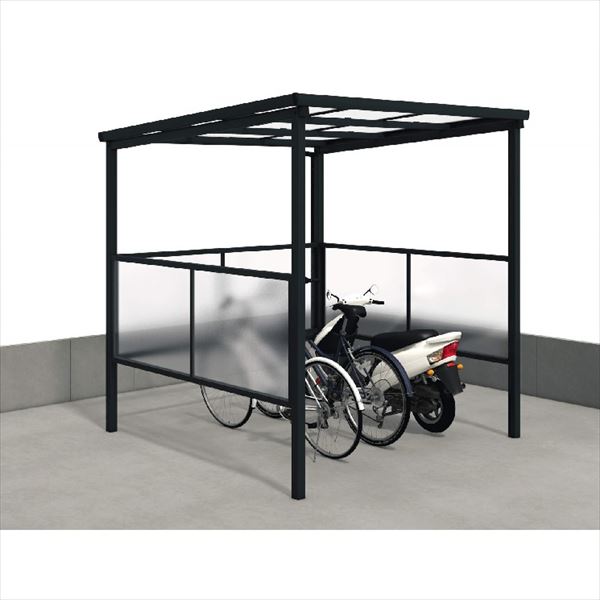 三協アルミ スマイリン2 端部柱タイプ 2221 ポリカーボネート板 H20 耐積雪量20cm 三面（コ型） 側面パネル2段タイプ 『サイクルポート 自転車置場 屋根』