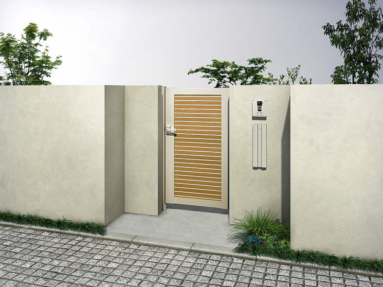 【送料無料】YKKAP ルシアス門扉YM1型 片開き 門柱仕様 06-14 内開き仕様 UME-V-YM1『木調 ゲート 部材..