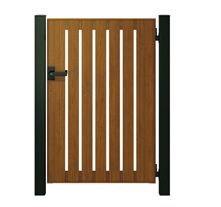 【送料無料】YKKAP ルシアス門扉S02型 片開き 門柱仕様 10-12 内開き仕様 UME-S02『木調 ゲート 部材 ガーデン 住宅 境界 入口 塀 壁 diy おしゃれ 形材 門扉』 木調カラー(門柱:アルミカラー)