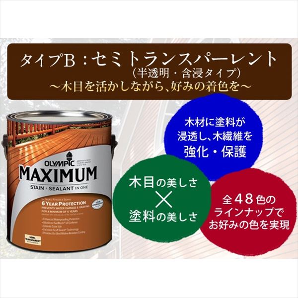 PPG社 オリンピック マキシマムステイン セミトランスパーレント 含浸（半透明）タ...