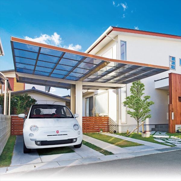 個人宅配送不可 カーポート 2台用 四国化成 マイポート neo Y合掌タイプ 延高 6156 『 カーポート 車庫 ガレージ 駐車場 屋根 diy 』 木調タイプ