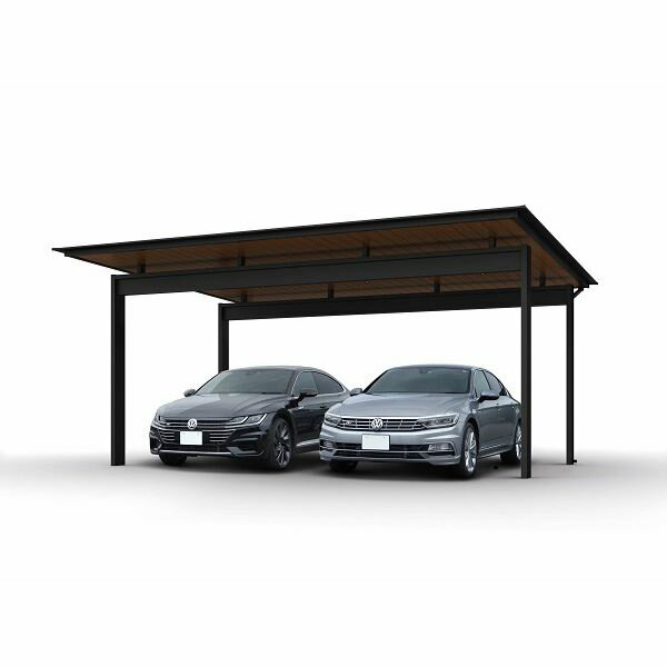 YKK カーポート エクスティアラ ルーフ 2台用 単体セット 57-63TH ハイルーフ柱 積雪30cm用 ダウンライト+アッパーライト付き 軒天カラー:アル...