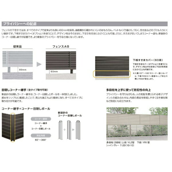 【木目調　目隠し　おしゃれ】リクシル フェンスAB YS3型 アルミ形材+木調色(ラッピング形材色) T-8 本体(1枚) 『LIXIL フェンス 屋外 柵 塀 diy 庭 アルミ 防犯 横 格子 隣家 境界 ガーデン 外構』【本体のみ】 2