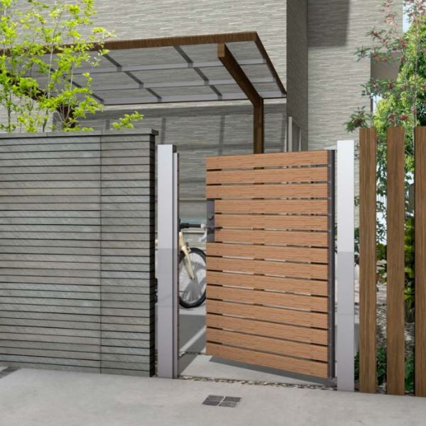 【送料無料】タカショー 門扉 ユニットプラス タンモクウッド90幅 両開き W700×H2000 レバーハンドル錠..