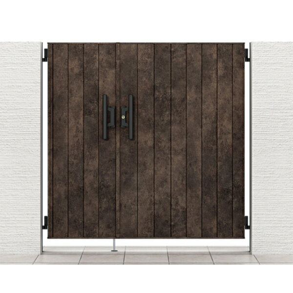 【送料無料】リクシル 開き門扉AA MM1型（メタル調） 柱仕様 アルミ形材柱（ブラック） 04・08-14 親子..